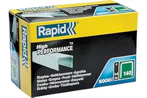 Rapid High-Performance Staples for Insulation, Thin Plastics, Cardboard and Carpets Flatwire No. 140, Leg Length 14mm, Staple Gun Staples, Galvanised Steel, 5000 Pieces, Boxed (11915611), Silver