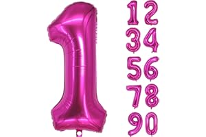 JARTTY Palloncino Numero 1 Fucsia Fuxia (102cm), Palloncini Compleanno 1 Anni, Numeri Gonfiabili Compleanno Grandi, Palloncino Numero Foil Gigante