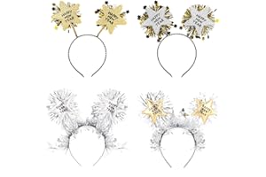 XIABYAYU Silvester Haarreif und Kopfschmuck Set - 4 Stück Party Deko, Happy New Year, Neujahr Accessoires für Kinder und Erwachsene