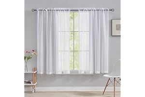 Home Brilliant Net Curtains for Windows 45 Drop, Sheer Curtains White Short Woven Voile Net Curtains for Kitcken Living Room Bedroom Window Treatment, Set of 2, 54 x 45 inches