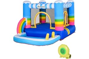 Outsunny Castello Gonfiabile per Bambini con Trampolino e Piscina, Pompa Elettrica Inclusa 280x170x155cm, Multicolore