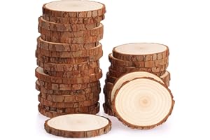 Fuyit Rondin de Bois sans Trou Diamètre 7-8cm 30 Pcs Tranches de Bois Naturel Convient pour Decoration Noel Bois, Marque Place Mariage, Pyrograveur Bois