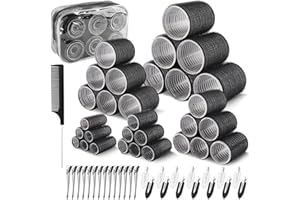 Beihre 60Pcs Rulos Pelo, 5 Tamaños Rulos Pelo Grandes:55/45/40/30/20mm, Autoadhesivas Bigudies Pelo Rulos,Sin Calor Antideslizante y Adecuados Para Cabello largo, Mediano y Corto.