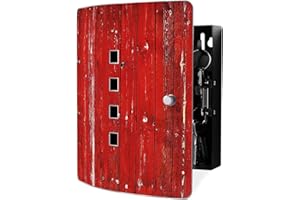 ‎BANJADO banjado® Design Schlüsselkasten aus Edelstahl Motiv Rote Holzlatten für 10 Schlüssel - Schlüsselschrank zur Schlüssel Aufbewahrung 24 x 21,5 x 7cm groß mit praktischem Magnetverschluss