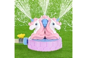MoKo Unicorn Sprinkler for Kids-Cute Outdoor Water Toy Spray Swimming Pool Toy with 2 Hose Clamps 3 Nozzles Fun Summer Play Water Toys for Backyard Lawn Garden Game Activities Pet Boys Girls, Pink