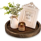 Hanobe Round Wood Tray Candle: Rustic Decorative Candle Holder Wooden Whitewash Pillar Stand Farmhouse Tea Light Plate Base f