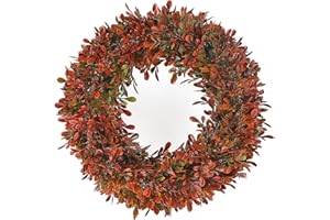 SLFYEE 40cm Türkranz Künstliche Eukalyptus Kranz Deko Hänged Autumn Wandkranz Eukalyptus für Hochzeit Party Garten Fenster Kamin Indoor Dekoration Outdoor Rot
