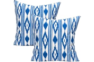 TRESMESTRES Fundas de Cojines para Sofá de Jardín, Salón y Terraza - Ikat Mediterráneo - Cubiertas de Cojines para Sofá Grandes y Pequeñas - Funda de Cojín 50x50 cm - Set de 2, Azul