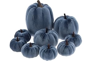 Yatinkim Blue Faux Decorative Pumpkins 9Pcs Mini Velvet Halloween Small Pumpkin Fabric Decorating Assorted Farmhouse Table Centerpiece Thanksgiving Autumn