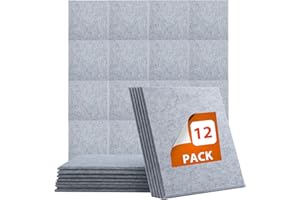 Toemics 12 Pack Sound Proofing Panels Self Adhesive 30x30x1cm Wall Soundproofing Panels Acoustic Absorption High Density Foam Tiles for Recording Studio, Podcast Studio, Living Room, Offices,Grey