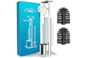 ‎EDELHAND EDELHAND© Toilettenpapierhalter stehend als WC Garnitur [mit GRATIS Klobürste] - Edelstahl Klopapierhalter stehend mit WC Bürste und Toilettenpapier Aufbewahrung - WC Garnitur Set mit Ablage