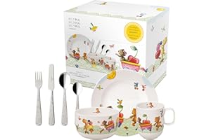 ‎VILLEROY & BOCH Villeroy & Boch - Hungry As A Bear Set Mit Kinderbesteck Und Kindergeschirr 7 Teilig, Spülmaschinenfest, Mikrowellensicher, Kinderteller, Kindertasse, Besteckset Kinder, Premium Porzellan/Edelstahl