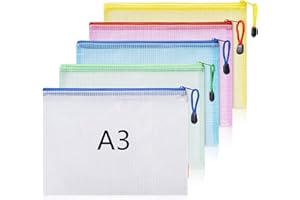 FULFUN Plastic Wallets A3 Zip Wallets Ziplock Bags Plastic Mesh Document File Folder A3 Zipper Bag Zip Locked Bags - 5PCS