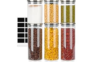 Avmvnvc Juego de 6 tarros de cristal herméticos, para pasta, cereales, té y granos de café (930 ml × 3 + 530 ml × 3)