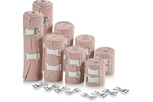MEDca Elastic Compression Bandage Wrap - First Bandages Roll Measures 2", 3", 4", 6" x 5 Ft z 4 dodatkowymi haczykami - Athletic Sports Stretch Wraps for Ankle, Wrist, Arm & Leg Sprains (Pack of 8)