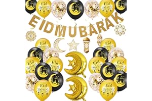 Kesteey Eid Mubarak Party Decorations Ramadan Mubarak Decorations Kit Eid Mubarak Banner Star Moon Foil Balloon Confetti Balloons and Hanging Swirls for Eid Mubarak Themed Party