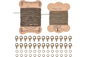 PH PANDAHALL PandaHall Elite Kit para collar DIY con 2 hojas cadena trenzada hierro 100pcs 4mm anilllo abierto 20pcs cierre de langosta de latón para Bricolaje bisutería Bronce Antiguo accesorios para joyas
