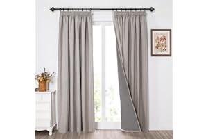 MYSKY HOME Verdunklungsvorhänge Gardinen mit Kräuselband Thermovorhang Kälteschutz Hitzeschutz Vorhang Blickdicht Gardienen 2-Set H 245 x B 140 cm Schlafzimmer für Schienensystem, Leinen