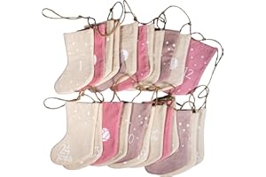 Rayher 46557000 Kalendarz adwentowy Pończochy świąteczne na wypełnienie, tkanina, 24 pończochy na sznurku jutowym 220 cm, róża/mix - odcienie, normalne