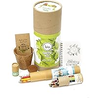 bioQ Mega Grow Kit - Planting Kit, Stationery Gift Box (1 Mini Notepad, 10 Mini Colouring Pencils, 4 Paper Pens, 4 Paper Pencils, Coco Husk Pot, Coco Peat Disk, Organic Fertilizer)