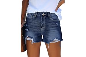 Roskiky Jeans Damen High Waist Ripped Stretch Denim Hot Pants Jeans Shorts Damen