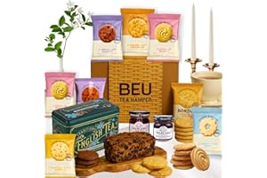 BEULAHZIBA MART Afternoon Tea Hamper Gift Set – Premium 40 Tea Bags, Jam, Fruitcake and 8x 2 Pack Border Biscuits Hamper for Women & Men – Ideal Birthday Hampers, New Home or Thank You Gift