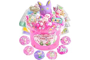 LAWOHO Bunny Slime Clear Slime, 300 ml, różowy przezroczysty szlam, zestaw z 8 dodatkami do szlamu, na imprezy dla dzieci, nieprzywierający szlam, z glinką do jajek wielkanocnych, na urodziny,