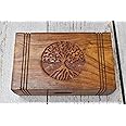India House- Tree of Life Wooden Box Keepsake Storage Multi Utility Hand Carved| Multipurpose Box| Jewelry Box (8x5 Tree of life (with velvet))