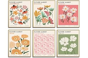 AUNMER 6 PCS Flower Market Wall Art Poster Unframed Abstract Wall Art Colorful Floral Prints Aesthetic Room Decor Drawing Posters Gallery Wall Decor for Bedroom Dormitory Living Room 8 x 10inch (Colorful)