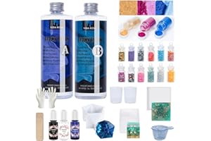 VidaRosa Epoxy Resin Crystal Clear Kit For Beginners，600ml/ 21.16oz Starter Kits with Molds，Pigment，Resin Accessories, Coating and Casting Coaster Molds for Art, Crafts, Jewelry