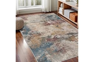 GENIMO - Tappeto Antiscivolo Moderno Astratto - 120x170cm - Corto Pile - Per Ambienti Eleganti e Comfort - Perfetto per Soggiorno - Arancione Blu