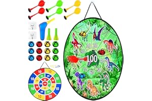 BBLIKE Zestaw rzutek dla dzieci, 67 cm, dwustronna gra w rzutki, składana, zewnętrzna gra w rzutki z 12 lepkimi kulkami, 6 rzutkami, 1 wyrzutnia