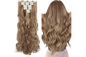 SILK-CO Ash&Dark Blond Hair Extensions Clip in Long Curly Ombre Extension Hairpiece 24inch Full Head 8 Pieces 18 Clips