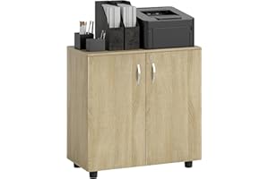 Vinsetto Armadietto per Documenti con Serratura, Armadio da Ufficio con 2 Ante e 2 Ripiani, Mobiletto Multiuso Portaoggetti con Maniglia in Lega di Alluminio, per Casa Ufficio, 80x40x80 cm, Rovere