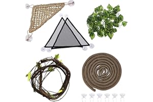 PINVNBY Hamaca de Dragón Barbudo Accesorios de Tanque de Lagartija Transpirable Malla Lagarto Hamaca Reptil Hábitat Hojas Decoración Artificial Escalada Vines Con Ventosas Para Camaleón Gecko