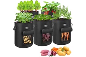 MQVXT 5 Pièces Sacs de Plantation de Pommes de Terre,43L Sacs à Plantes,Sacs de Plantation de avec Robuste PoignéE et Fenêtre de Visualisation pour Pommes de Terre,Fruits Fleurs Légumes