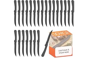 Sovica Couteaux à steak noir 24 pieces taille 22 cm lavable au lave-vaisselle couteau viande noir