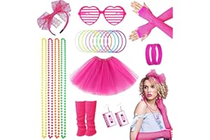 MEFOUND 80s Fancy Dress Costume Accessories Se for Women Girls Rainbow Tutu Skirt Leg Warmers Fishnet Gloves Glasses Earrings Bracelet Necklace Headband, Retro Outfit for 80s Party, Dress up Day