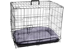 Pretty Pooch Dog Crate Puppy Cat Pet Training Cage Small Carrier Metal Folding with Tray Double Door and Bed (Small - 24 Inch)