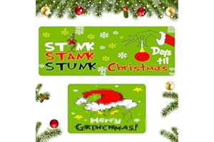 VAVICRAP Weihnachts Küchenteppiche Grin-ch Fußmatte Weihnachten Weihnachtsfußmatte lustige Weihnachtsdeko Wohnkultur rutschfest Waschbar 60x40+40x120 cm