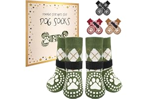 BEAUTYZOO 2 Pairs Anti-Slip Dog Socks, Indoor Wear Pet Paw Protector for Hardwood Floors Small, Medium, Large Dogs with Rubber Reinforcement and Straps