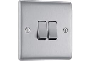 BRITISH GENERAL BG Electrical NBS42-01 Interruptor de luz doble, acero cepillado, 2 vías, 16AX