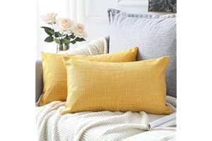 Artscope 2 Pezzi Federe Cuscini in Lino Minimalista Copricuscino Colorato per la Decorazione Domestica Soggiorno Camera da Letto Divano 30x50cm, Giallo