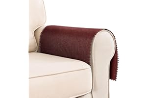 Hokibero Burgundy Armchair Cover for Arms Sofa Arm Protector Covers Armrest Slipcover for Recliner Chair Linen Armrest Cover for Living Room Couch Sofa Arm Covers, Set of 2, Scalloped Edge