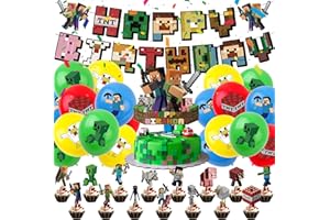 KEVRDRT Miner Geburtstag Deko,Geburtstagsdeko Jungen, Miner Gamer Thema Party Dekoration,Video Game Party Zubehör,Spiel Partyzubehör Set,Videospiel Geburtstags Dekoration (2)