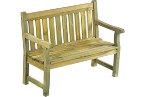 BrackenStyle Darwin 120cm 2 Seat Wooden Garden Bench - Dip Treated Scandinavian Pine Timber Outdoor Patio Natural (Green Pine)