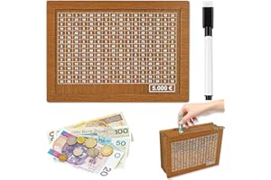 ZZRSYJ Tirelire en Bois,Numérique Tirelire Réutilisable,Tirelire avec Compteur,Tirelire avec Objectif D'épargne et Chiffres à Cocher,Tireliure en Bois pour Aider Enfants à Commencer à Economiser (5000)