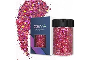 Ceya Holografischer, grober Glitzer, 3.5oz/100 g, Rosenrot, Bastelglitzer, gemischte grobe feine Flocken, schillernde Nagel-Pailletten, für Epoxidharz, Becher, Schleim, Malerei, Festival-Dekoration