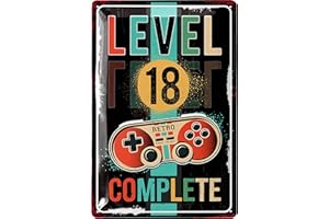 LANOLU Tabliczka blaszana w stylu retro, 18 urodzin, poziom 18 kompletów, dekoracja na 18 urodziny mężczyzny, 18 urodziny dekoracja dla graczy, metalowa tabliczka 20 x 30 cm