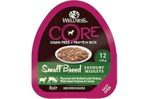 Wellness CORE Small Breed Savoury Medleys – lamm och vilt – 12 x 85 g – Våtfoder för små hundar – även lämplig som bäddmadras